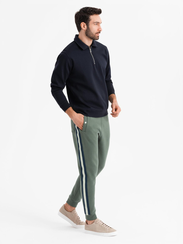 Ombre Clothing Herren-Jogginghose mit Saum und gerippten Beinabschlüssen - olivgrün