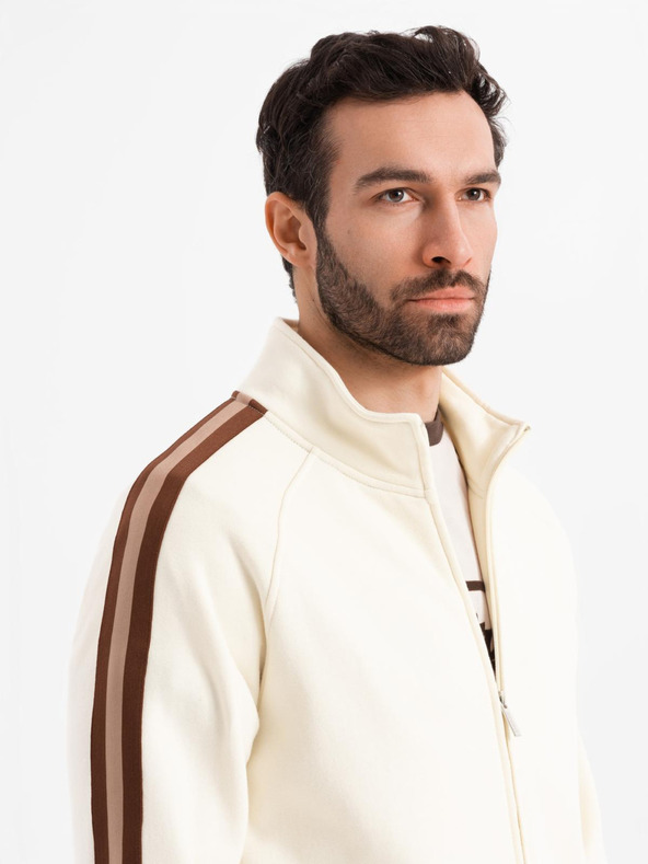 Ombre Clothing Herren-Sweatjacke mit hohem Kragen und Saum - creme