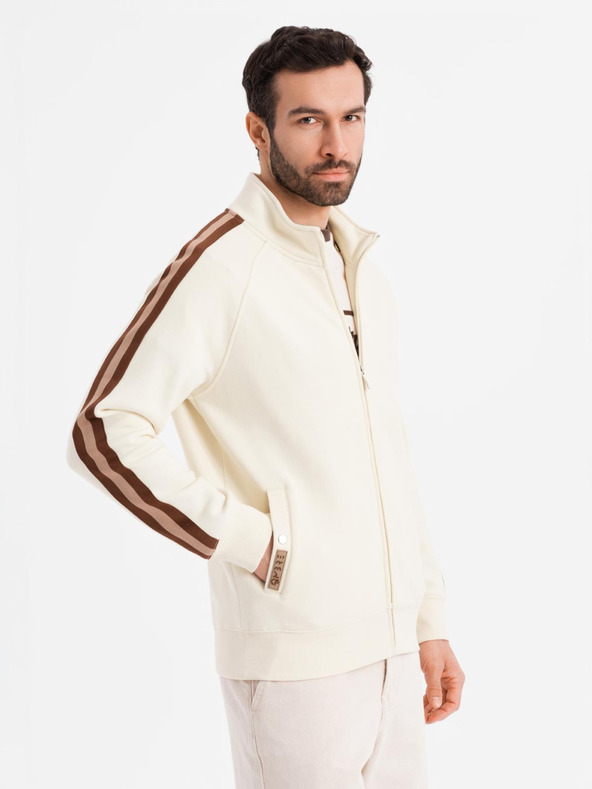 Ombre Clothing Herren-Sweatjacke mit hohem Kragen und Saum - creme