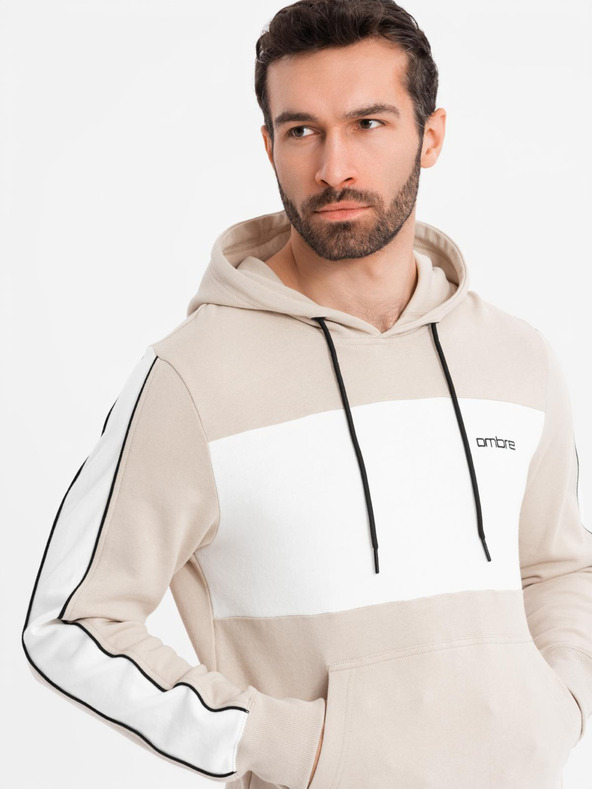 Ombre Clothing Herren-Kapuzenjacke aus Baumwolle mit Kontrastelемenten - beige