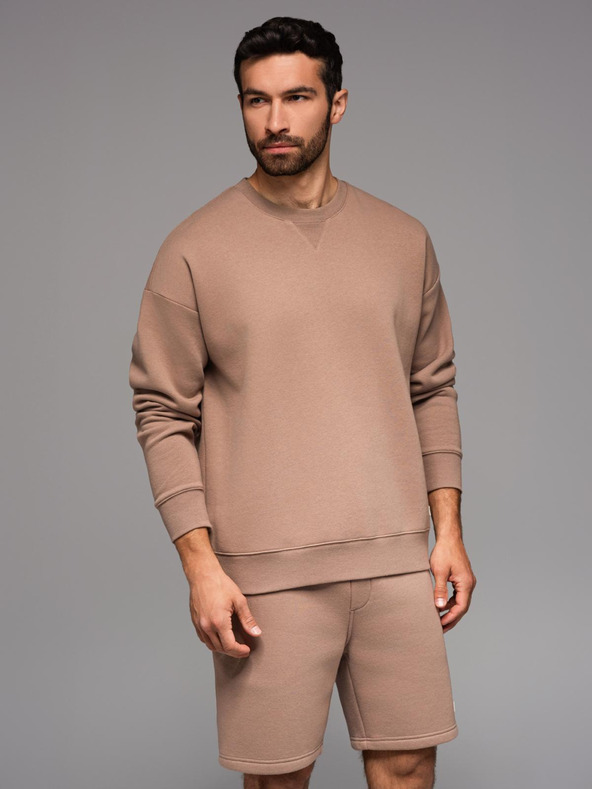 Ombre Clothing Klassischer Unisex-Pullover mit Rundhalsausschnitt - braun