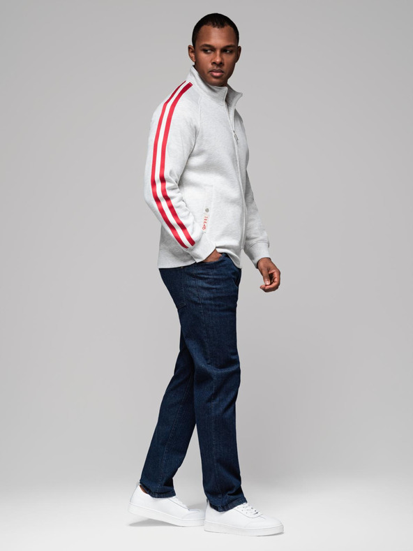 Ombre Clothing Herren-Sweatjacke mit hohem Kragen und Streifen - grau meliert