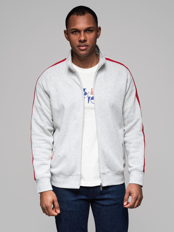 Ombre Clothing Herren-Sweatjacke mit hohem Kragen und Streifen - grau meliert