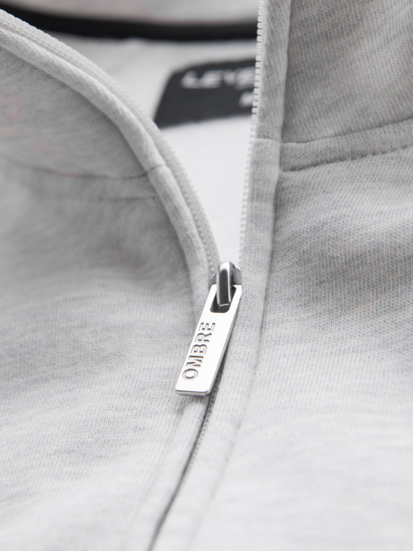 Ombre Clothing Herren-Sweatjacke mit hohem Kragen und Streifen - grau meliert