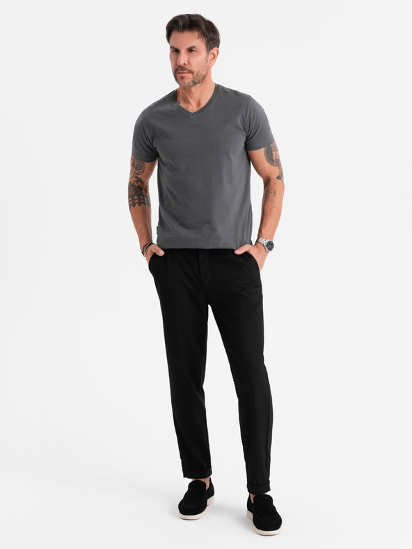 Ombre Clothing Herren-Klassik-T-Shirt BASIC mit V-Ausschnitt - anthrazit