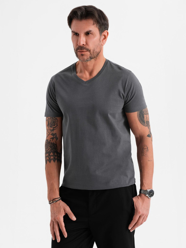 Ombre Clothing Herren-Klassik-T-Shirt BASIC mit V-Ausschnitt - anthrazit