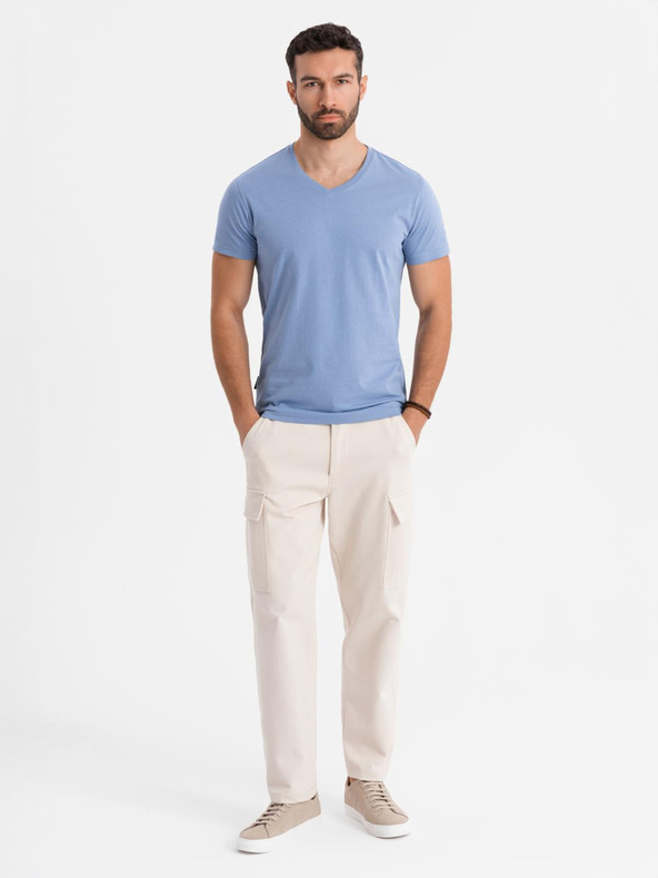 Ombre Clothing Herren-Klassik-T-Shirt BASIC mit V-Ausschnitt - blau