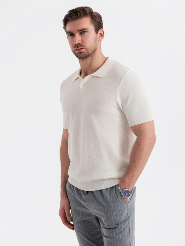 Ombre Clothing Herren-Poloshirt aus strukturiertem Strick - weiß