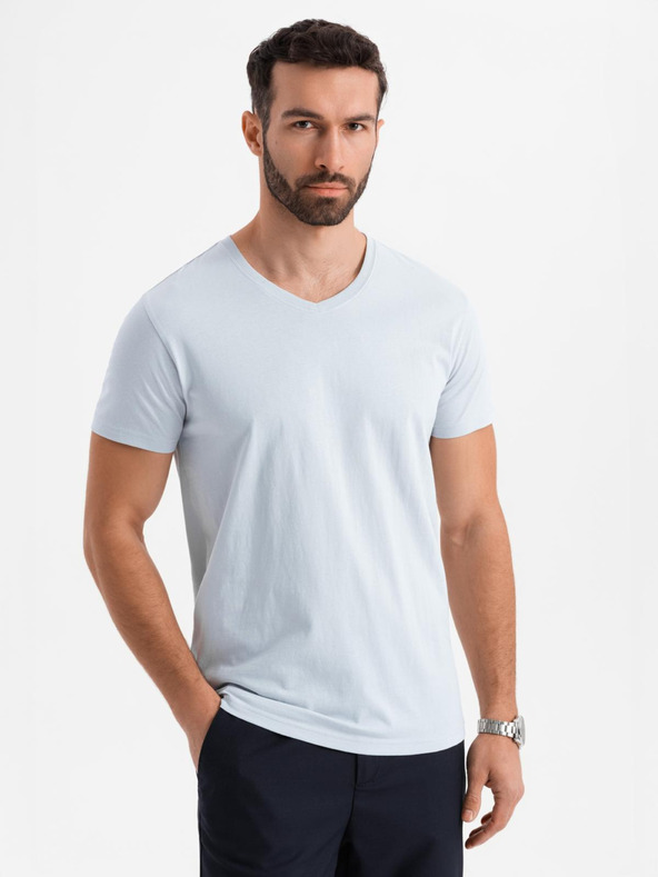 Ombre Clothing Herren-Klassik-T-Shirt BASIC mit V-Ausschnitt - hellgrau