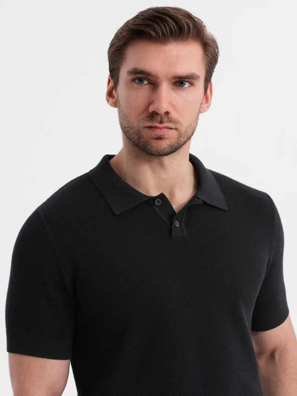 Ombre Clothing Herren Baumwoll-Poloshirt aus strukturiertem Strick - schwarz