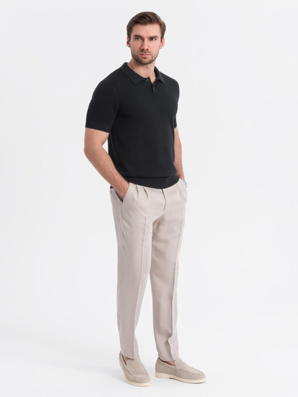 Ombre Clothing Herren Baumwoll-Poloshirt aus strukturiertem Strick - schwarz