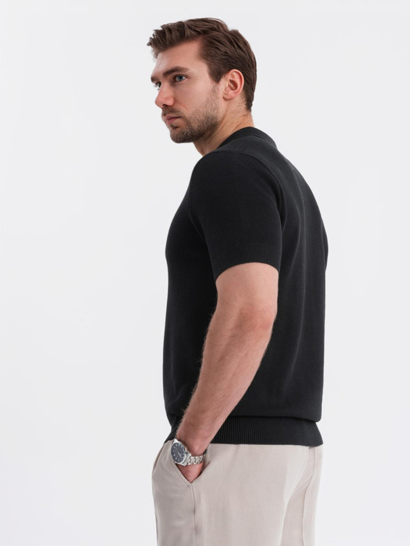 Ombre Clothing Herren Baumwoll-Poloshirt aus strukturiertem Strick - schwarz