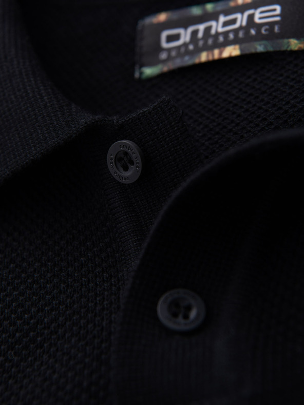 Ombre Clothing Herren Baumwoll-Poloshirt aus strukturiertem Strick - schwarz