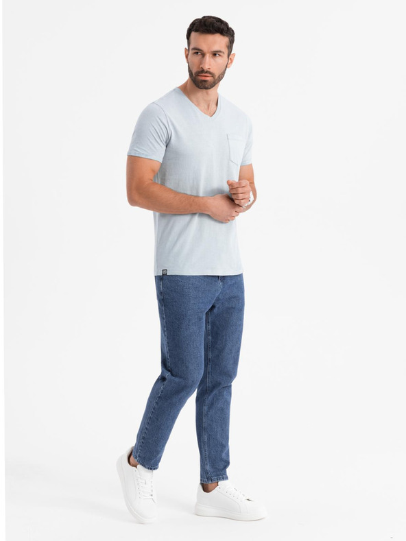 Ombre Clothing Herren Baumwoll-T-Shirt mit V-Ausschnitt und Used-Effekt - grau