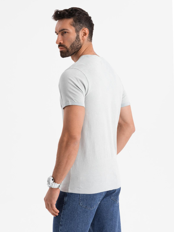 Ombre Clothing Herren Baumwoll-T-Shirt mit V-Ausschnitt und Used-Effekt - grau