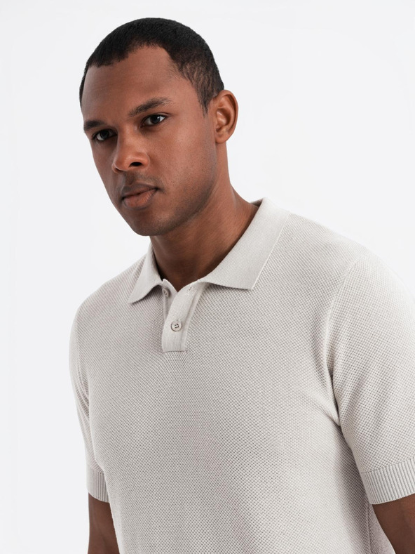 Ombre Clothing Herren Baumwoll-Poloshirt aus strukturiertem Strick - beige