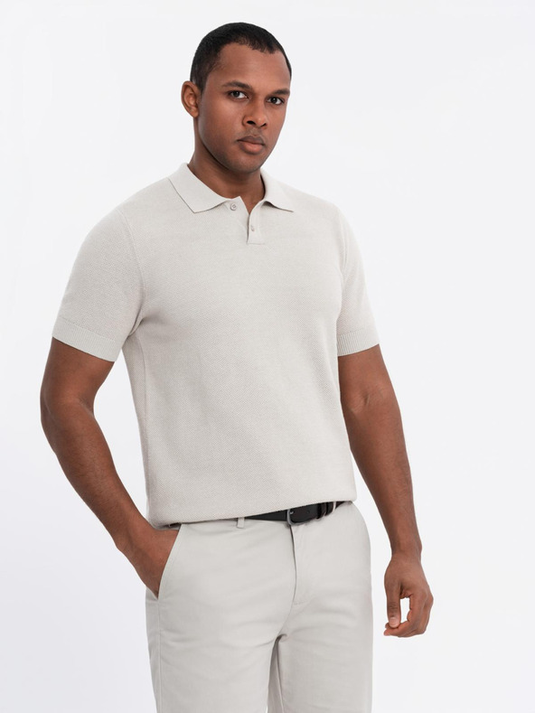 Ombre Clothing Herren Baumwoll-Poloshirt aus strukturiertem Strick - beige