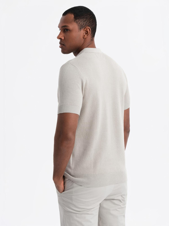 Ombre Clothing Herren Baumwoll-Poloshirt aus strukturiertem Strick - beige