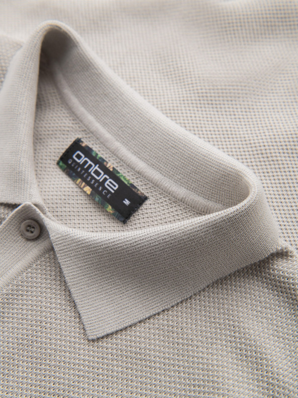 Ombre Clothing Herren Baumwoll-Poloshirt aus strukturiertem Strick - beige