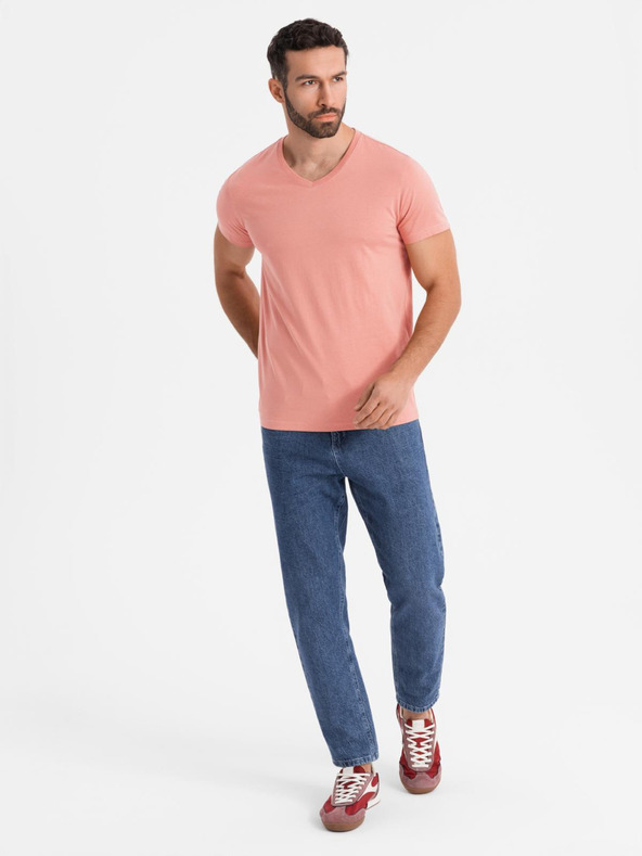 Ombre Clothing Herren klassisches Baumwoll-T-Shirt BASIC mit Ausschnitt - rosa