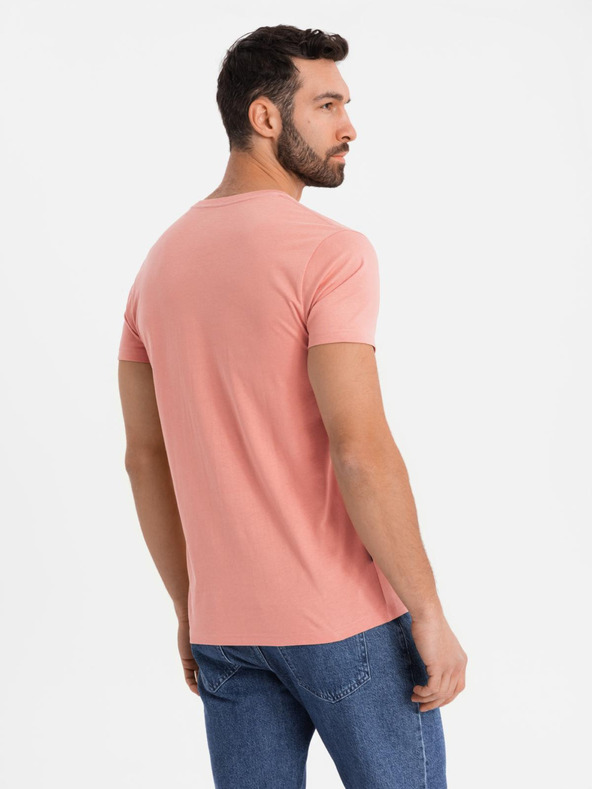Ombre Clothing Herren klassisches Baumwoll-T-Shirt BASIC mit Ausschnitt - rosa