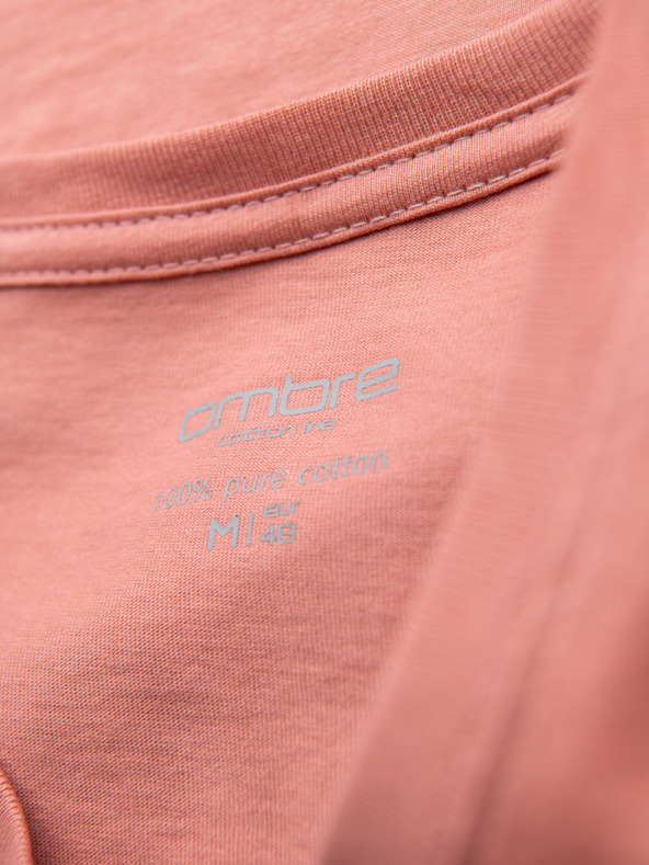 Ombre Clothing Herren klassisches Baumwoll-T-Shirt BASIC mit Ausschnitt - rosa