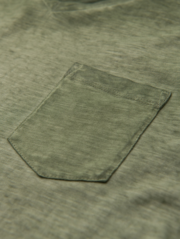 Ombre Clothing Herren Baumwoll-T-Shirt mit V-Ausschnitt und Used-Effekt - olivgrün