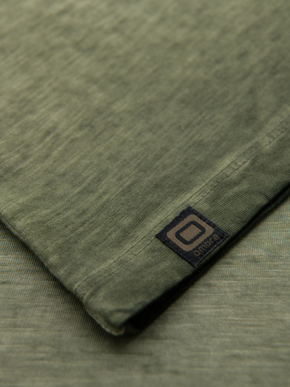 Ombre Clothing Herren Baumwoll-T-Shirt mit V-Ausschnitt und Used-Effekt - olivgrün