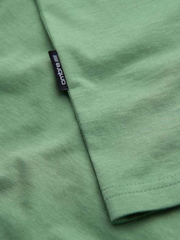 Ombre Clothing Klassisches Herren-Baumwoll-T-Shirt BASIC mit V-Ausschnitt - grün