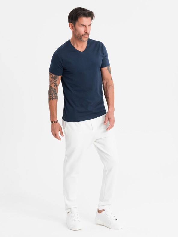 Ombre Clothing Herren klassisches Baumwoll-T-Shirt BASIC mit V-Ausschnitt - dunkelblau