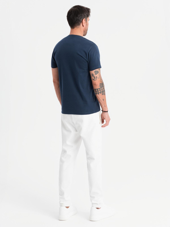 Ombre Clothing Herren klassisches Baumwoll-T-Shirt BASIC mit V-Ausschnitt - dunkelblau