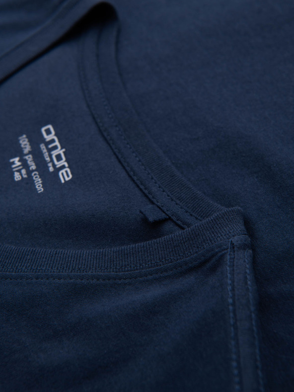 Ombre Clothing Herren klassisches Baumwoll-T-Shirt BASIC mit V-Ausschnitt - dunkelblau