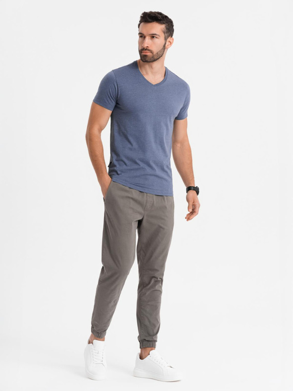 Ombre Clothing Herren klassisches Baumwoll-T-Shirt BASIC mit V-Ausschnitt - blau meliert