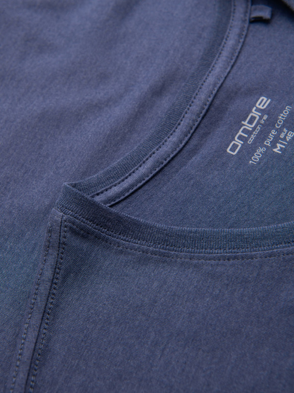 Ombre Clothing Herren klassisches Baumwoll-T-Shirt BASIC mit V-Ausschnitt - blau meliert