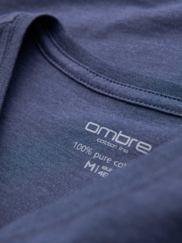 Ombre Clothing Herren klassisches Baumwoll-T-Shirt BASIC mit V-Ausschnitt - blau meliert