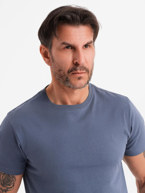 Ombre Clothing Herren klassisches Baumwoll-T-Shirt BASIC - Jeans-Blau