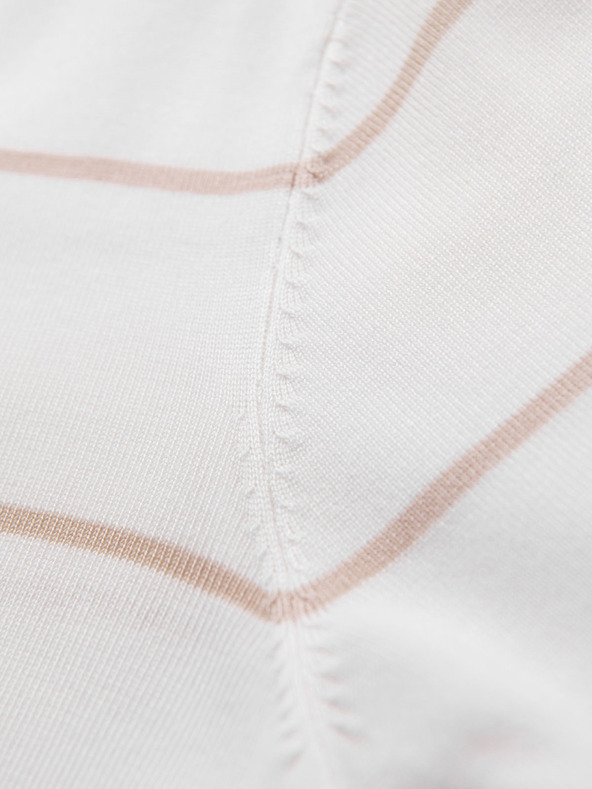 Ombre Clothing Herren-Poloshirt mit langen Ärmeln und horizontalen Streifen aus Viskose - weiß und beige