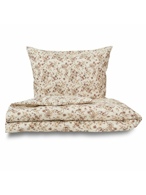 Kvalitex Französisches Krepp-Bettwäsche-Set 240x200, 70x90cm Blumen beige