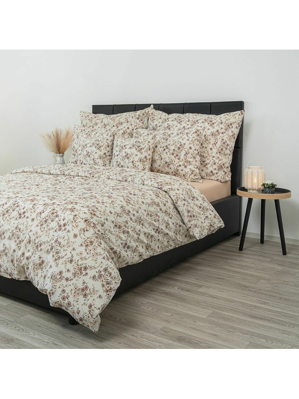 Kvalitex Französisches Krepp-Bettwäsche-Set 240x200, 70x90cm Blumen beige