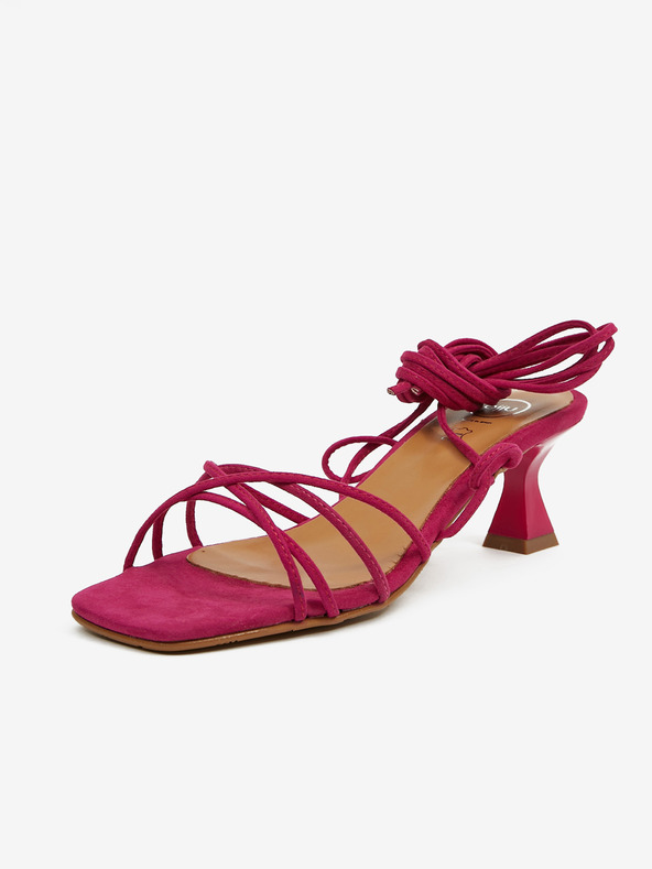 Ojju Dunkelrosa Damen-Wildleder-Sandalen mit Schnürsenkeln OJJU