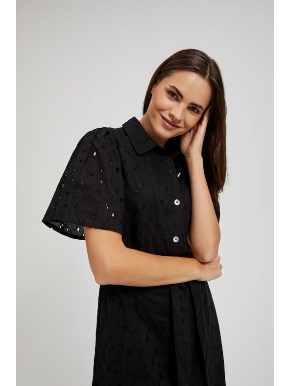 Moodo Schwarzes Hemdblusenkleid mit weiten Ärmeln