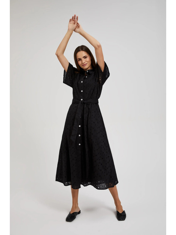 Moodo Schwarzes Hemdblusenkleid mit weiten Ärmeln