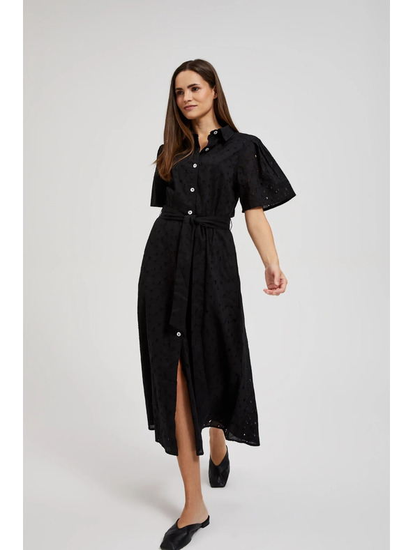 Moodo Schwarzes Hemdblusenkleid mit weiten Ärmeln