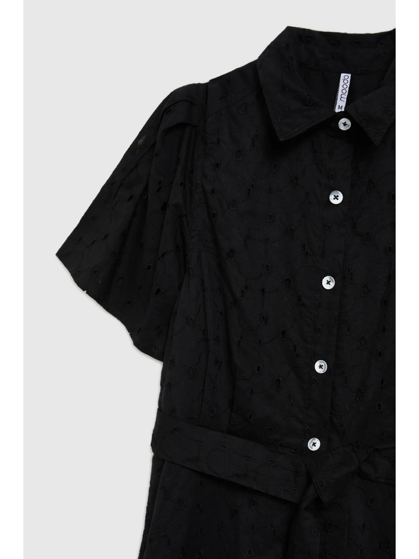Moodo Schwarzes Hemdblusenkleid mit weiten Ärmeln