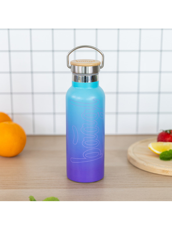 BAAGL  BAAGL Thermoflasche mit Bambusdeckel Gradient Blau-Violett, 500 ml