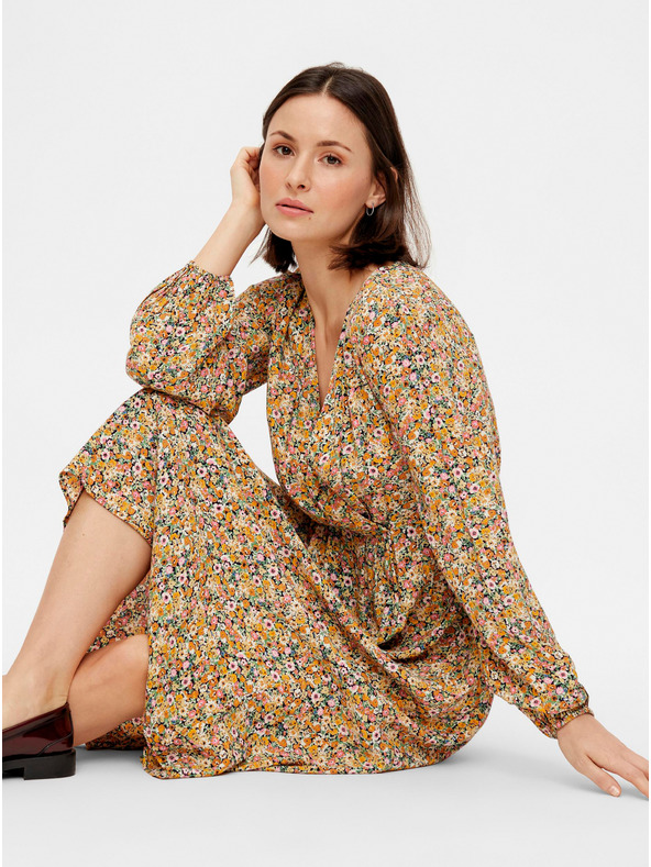 Pieces Beige geblümter Midi Pieces Gry