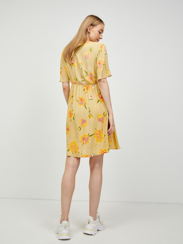 Pieces Gelbes geblümtes Wickelkleid mit Schleife Pieces Tianna
