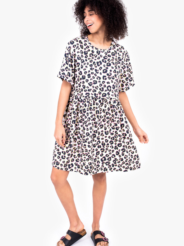 Brakeburn Weißes kurzes Damen-Kleid mit Tiermuster-Brakeburn