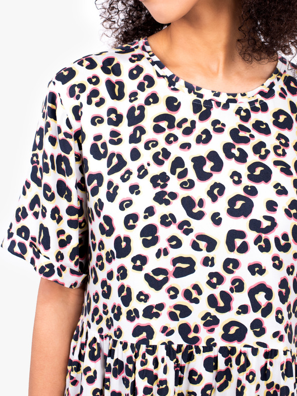 Brakeburn Weißes kurzes Damen-Kleid mit Tiermuster-Brakeburn