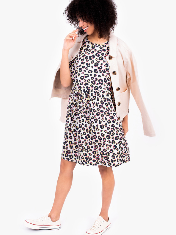 Brakeburn Weißes kurzes Damen-Kleid mit Tiermuster-Brakeburn